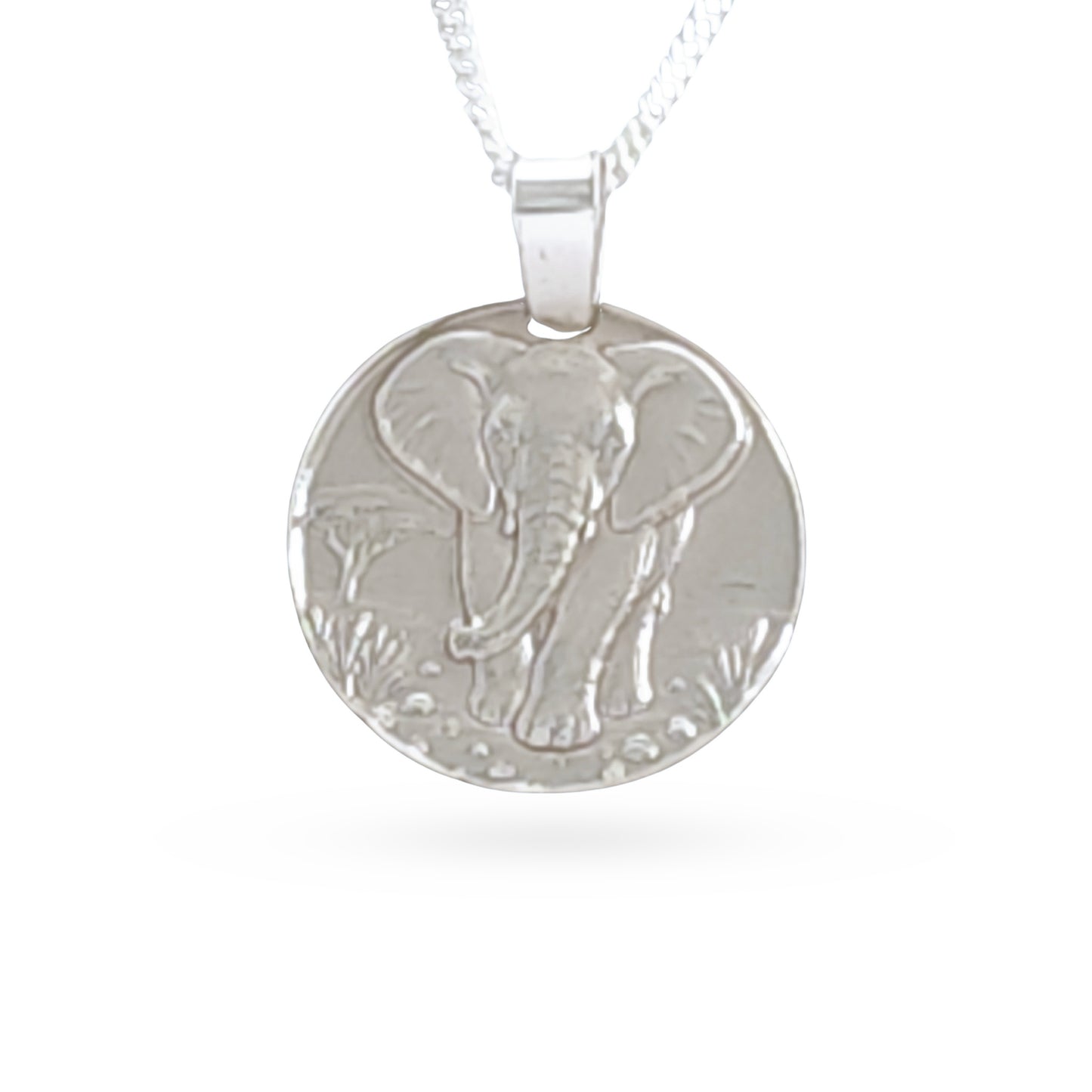 Elephant Engraved Sterling Silver Coin Necklace