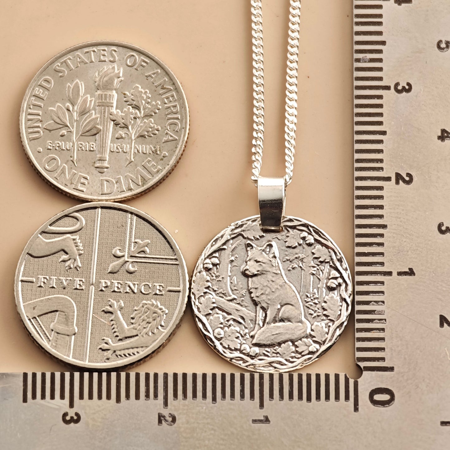 Fox Coin Necklace – Deep Engraved Recycled Sterling Silver