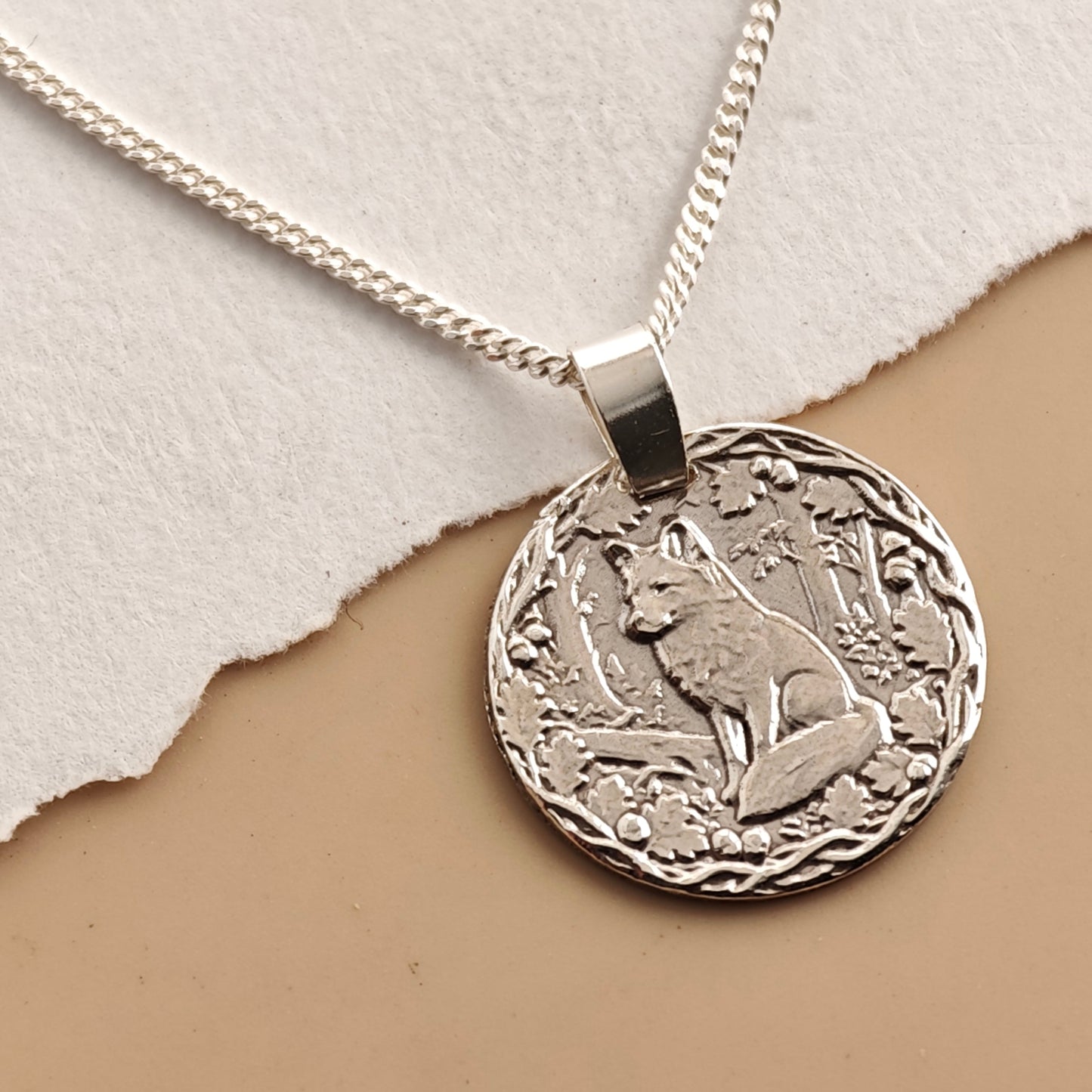 Fox Coin Necklace – Deep Engraved Recycled Sterling Silver