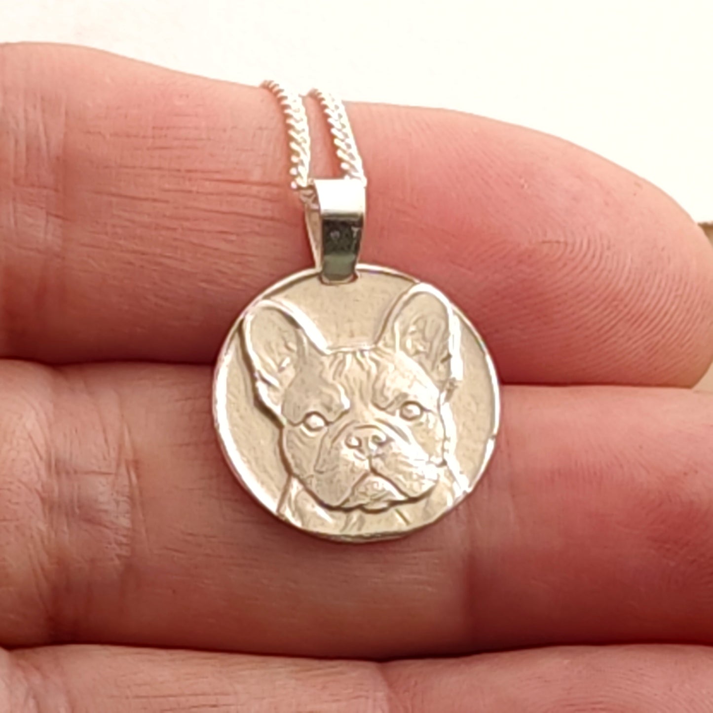 French Bulldog Coin Necklace – Deep Engraved Recycled Sterling Silver