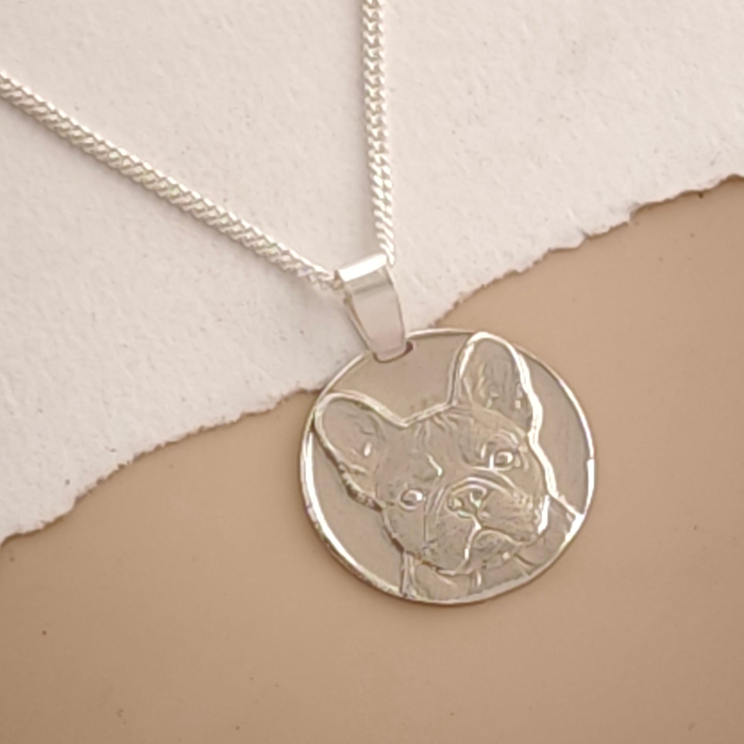 French Bulldog Coin Necklace – Deep Engraved Recycled Sterling Silver