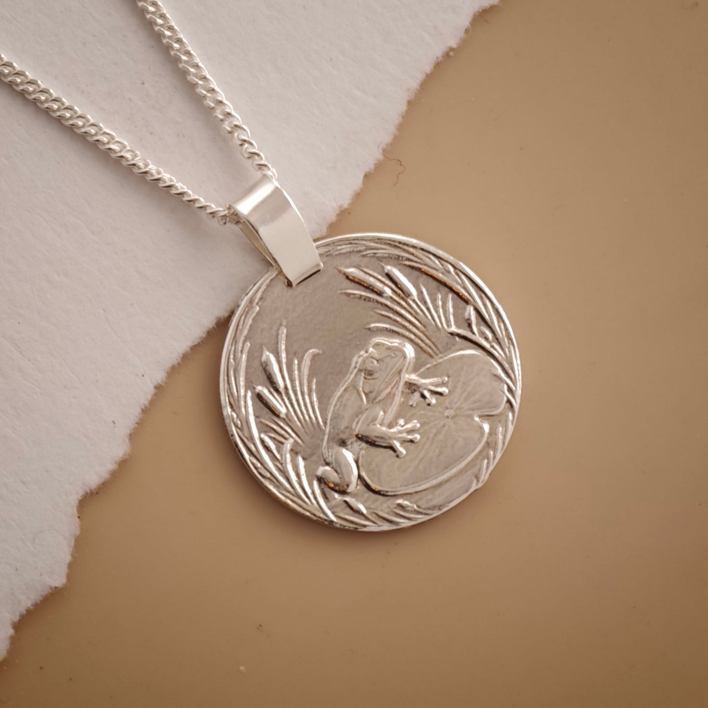 Frog Coin Necklace – Deep Engraved Recycled Sterling Silver