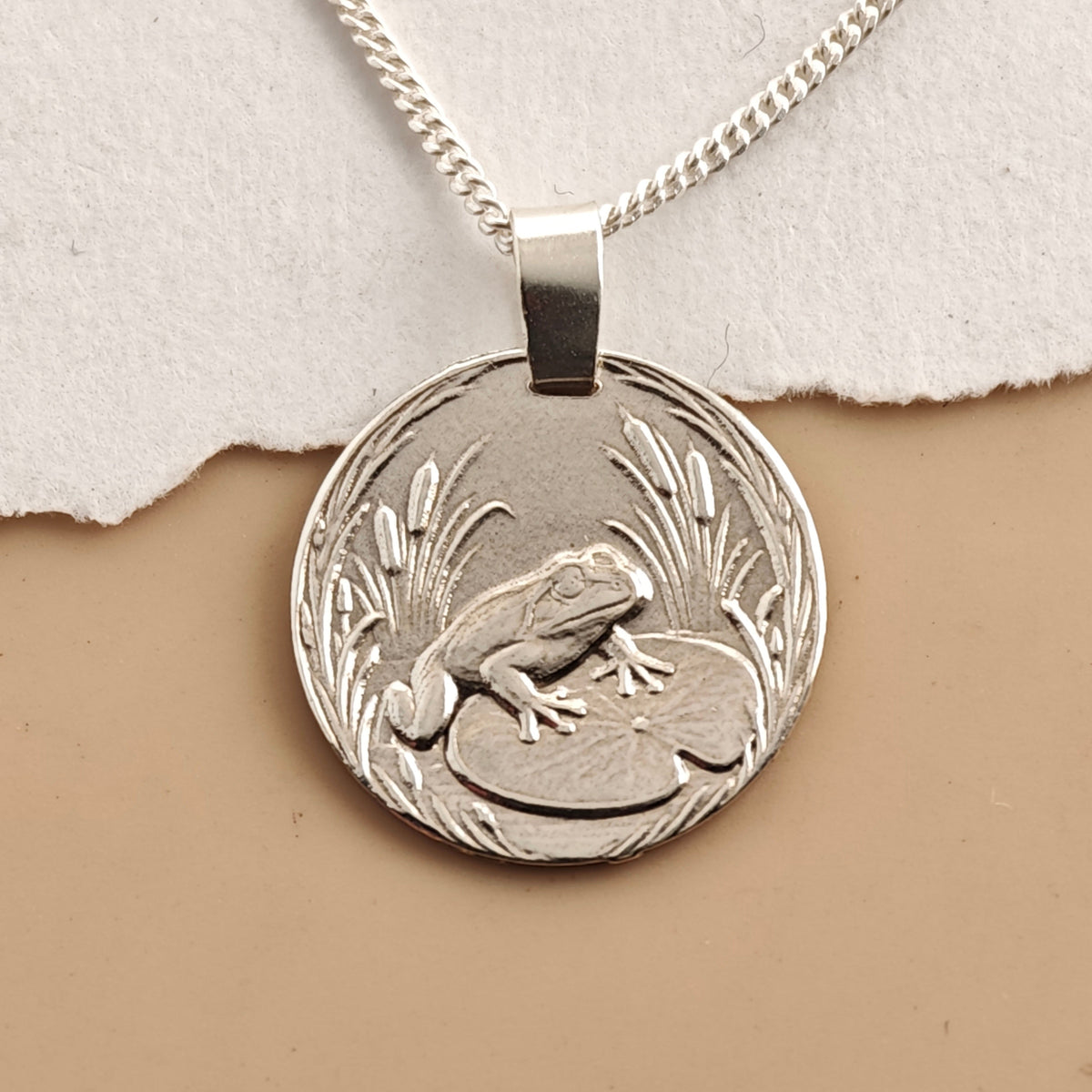 Frog Coin Necklace – Deep Engraved Recycled Sterling Silver