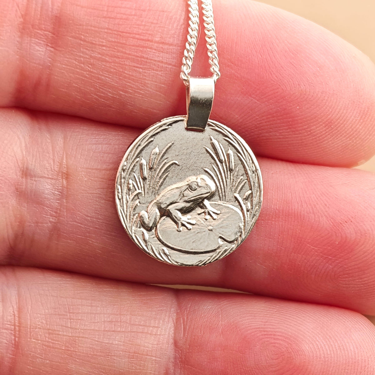 Frog Coin Necklace – Deep Engraved Recycled Sterling Silver