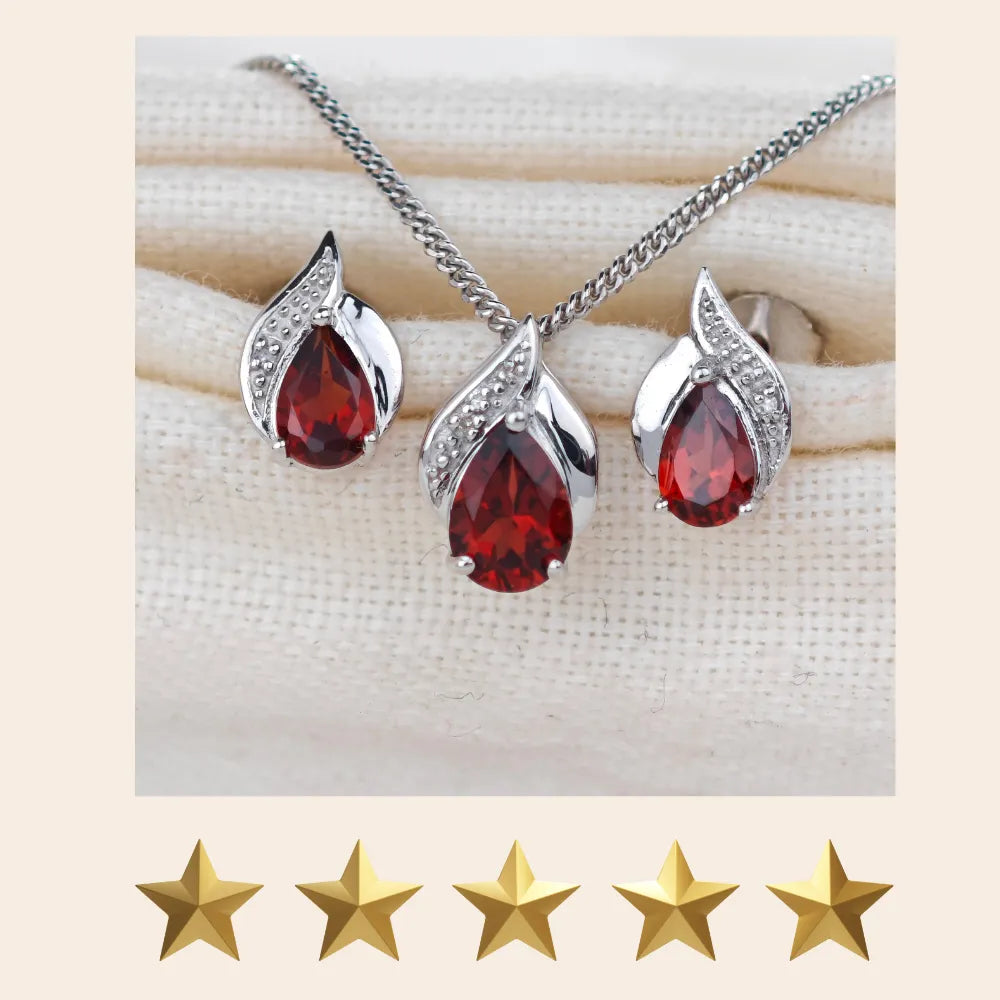 Garnet jewellery – necklaces, rings, earrings – designed in the UK