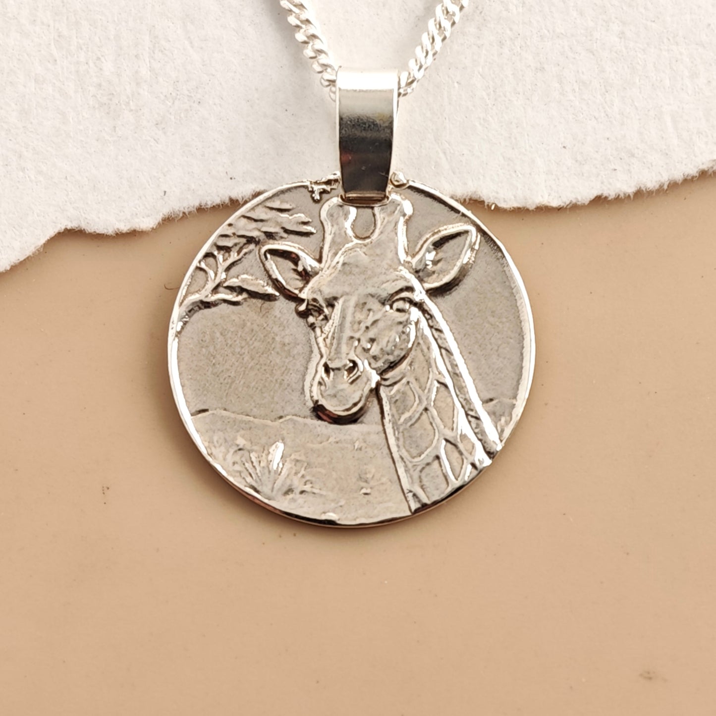 Giraffe Coin Necklace – Deep Engraved Recycled Sterling Silver