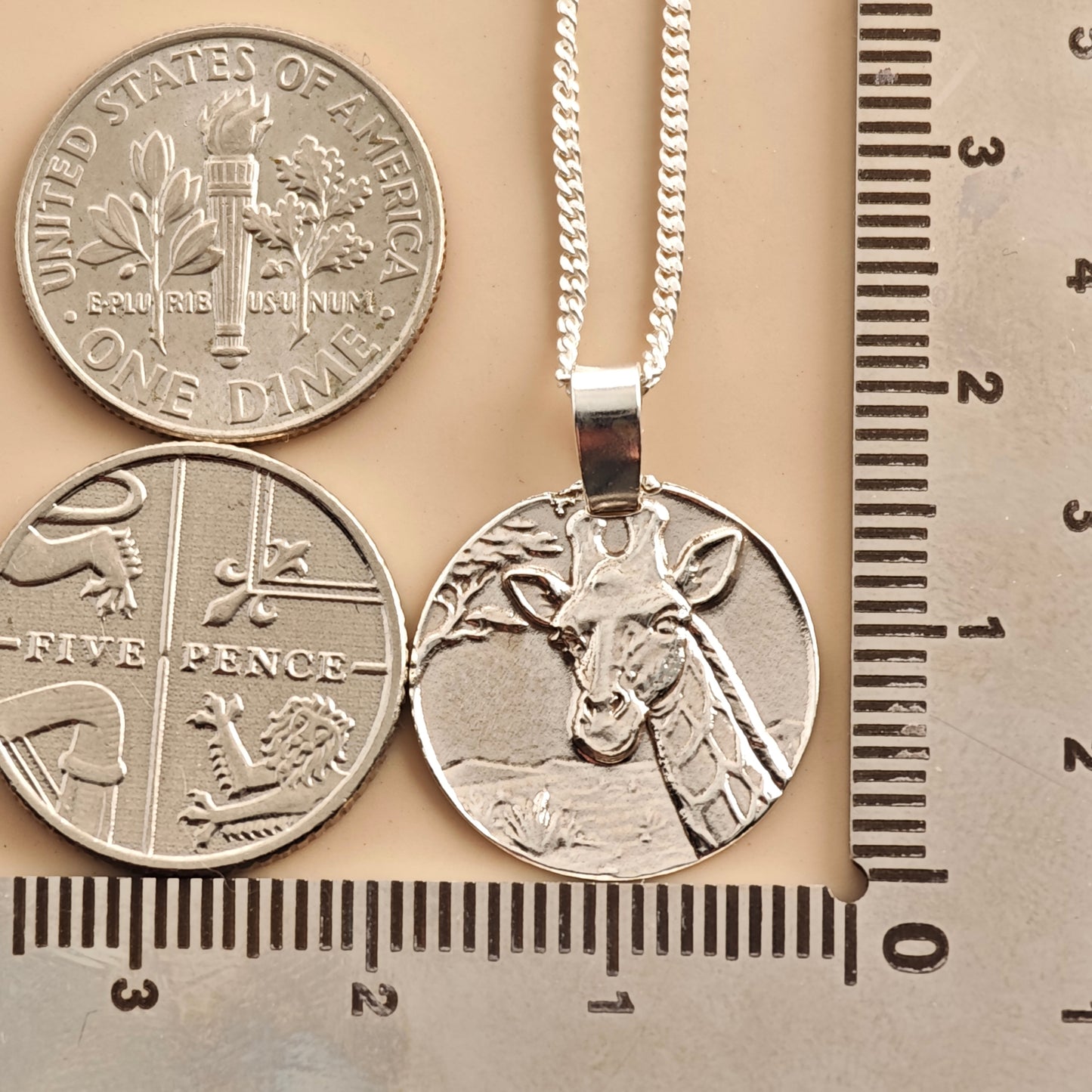 Giraffe Engraved Sterling Silver Coin Necklace