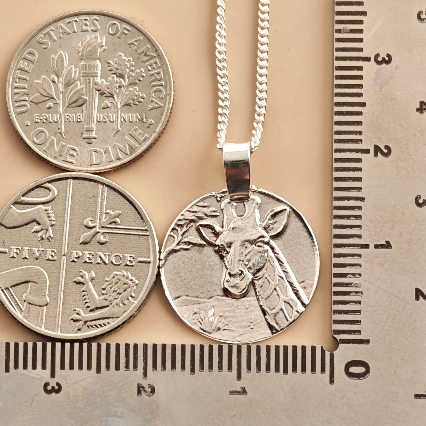Giraffe Coin Necklace – Deep Engraved Recycled Sterling Silver