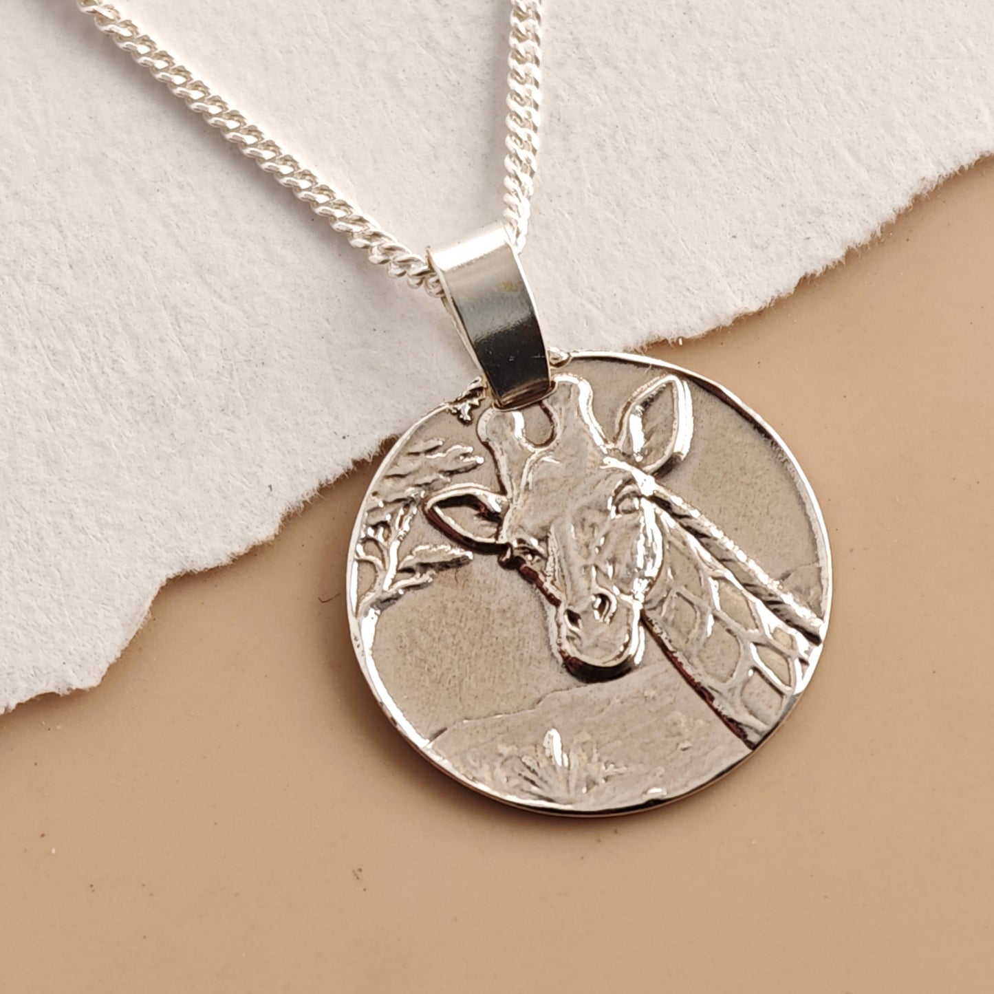 Giraffe Coin Necklace – Deep Engraved Recycled Sterling Silver
