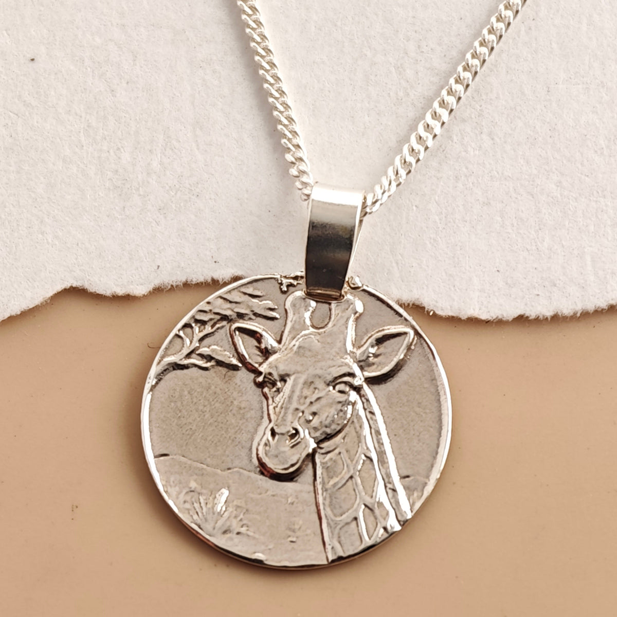 Giraffe Coin Necklace – Deep Engraved Recycled Sterling Silver