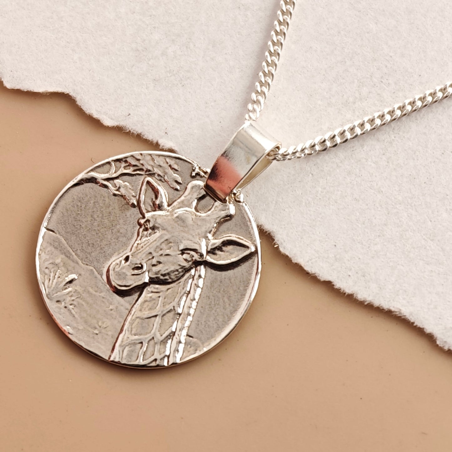 Giraffe Coin Necklace – Deep Engraved Recycled Sterling Silver