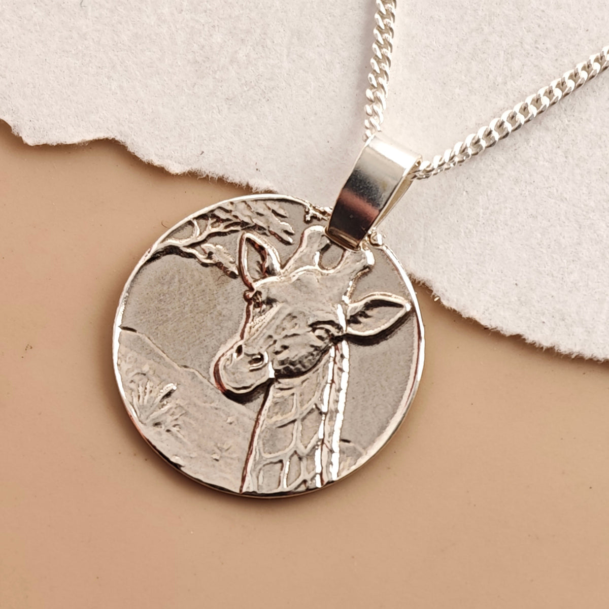 Giraffe Coin Necklace – Deep Engraved Recycled Sterling Silver