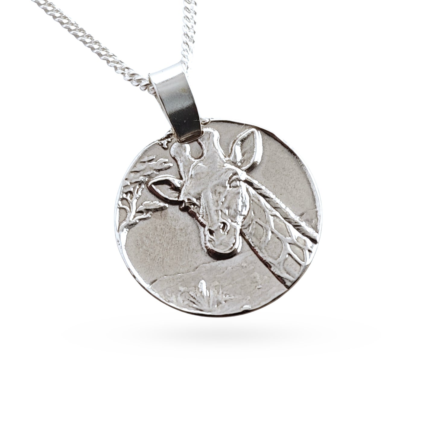 Giraffe Engraved Sterling Silver Coin Necklace