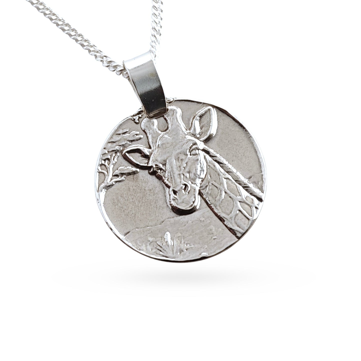 Giraffe Coin Necklace – Deep Engraved Recycled Sterling Silver