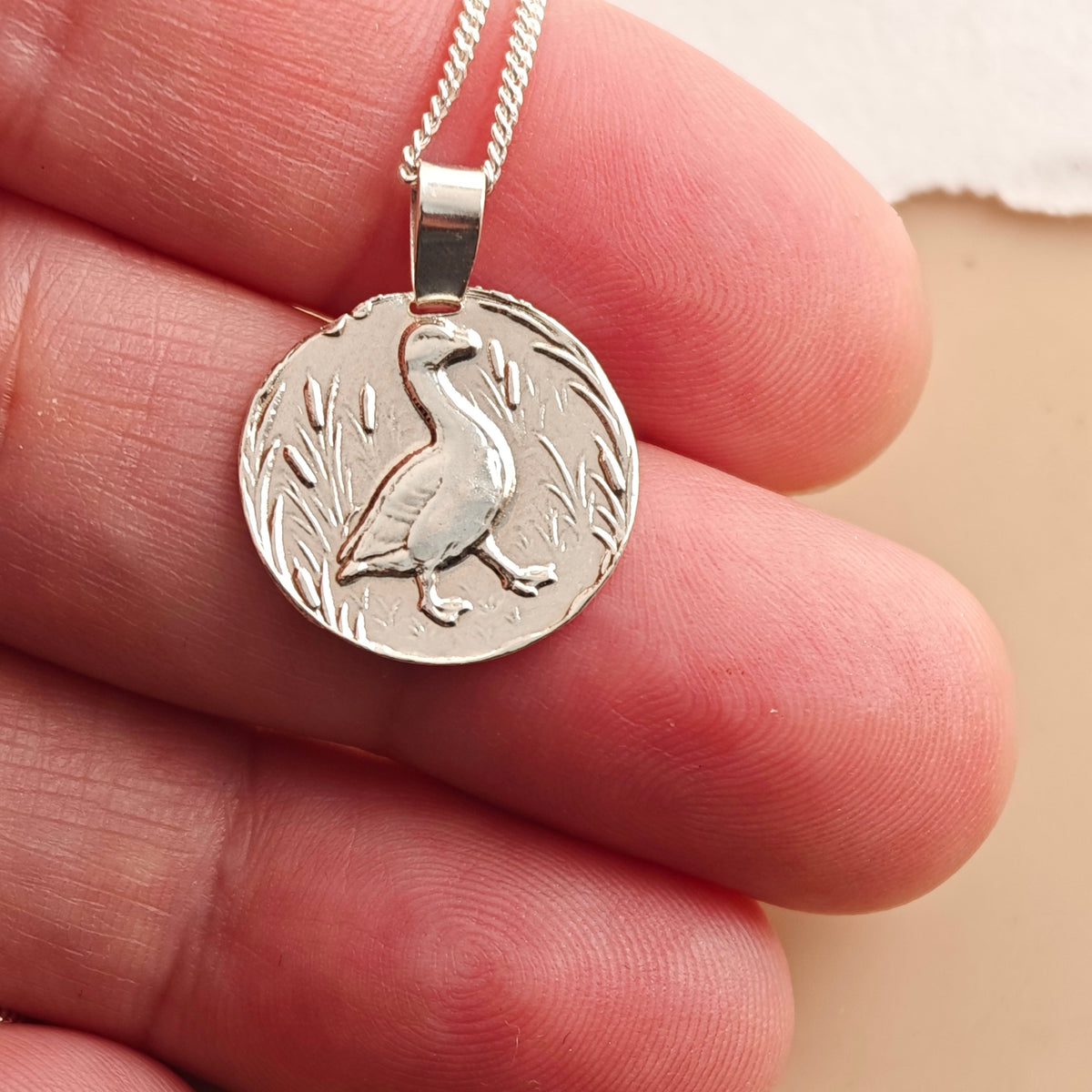 Goose Coin Necklace – Deep Engraved Recycled Sterling Silver