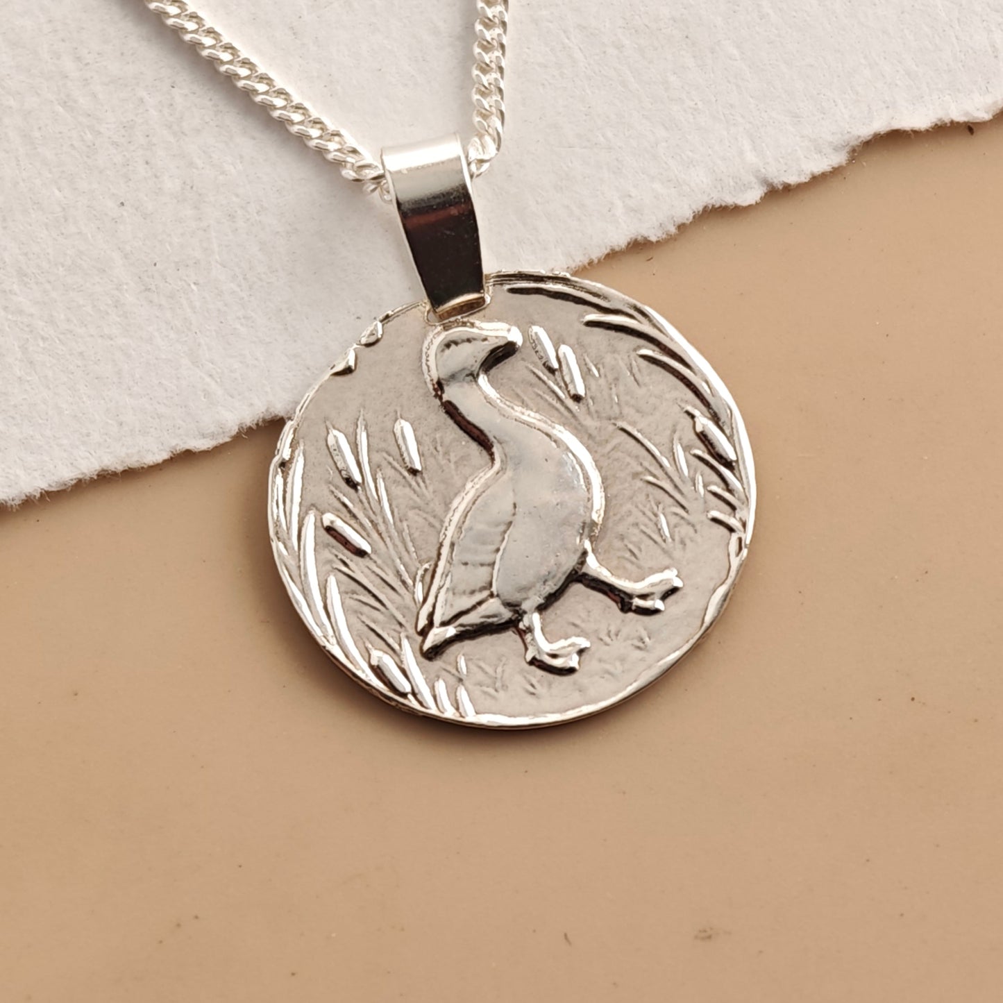 Goose Coin Necklace – Deep Engraved Recycled Sterling Silver