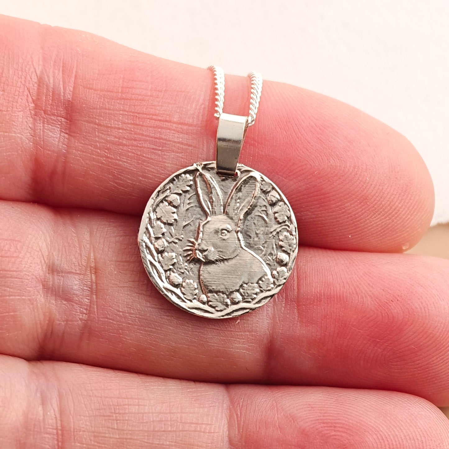 Hare Coin Necklace – Deep Engraved Recycled Sterling Silver