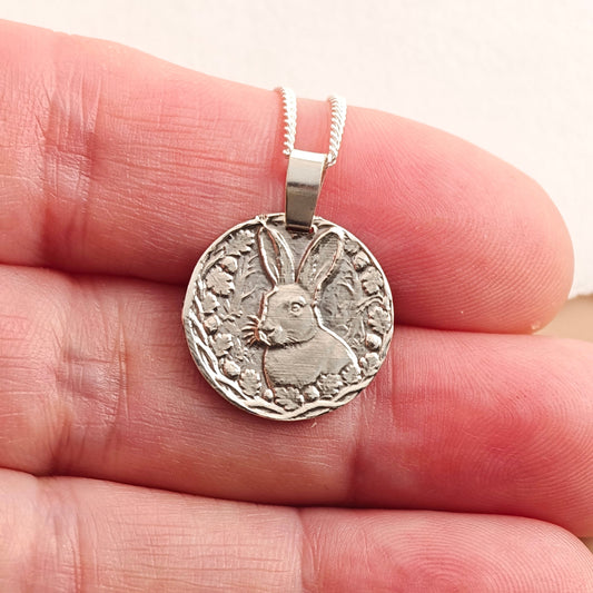 Hare Engraved Sterling Silver Coin Necklace