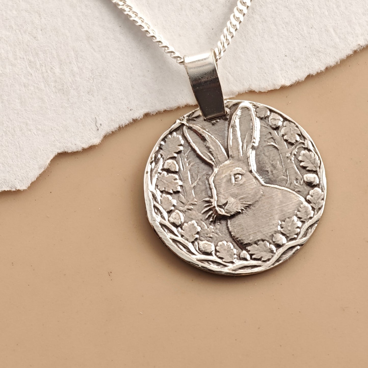 Hare Coin Necklace – Deep Engraved Recycled Sterling Silver