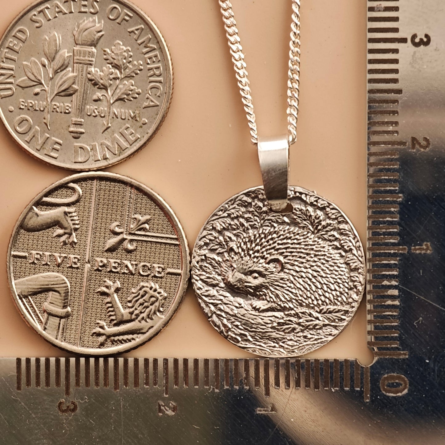 Hedgehog Engraved Sterling Silver Coin Necklace