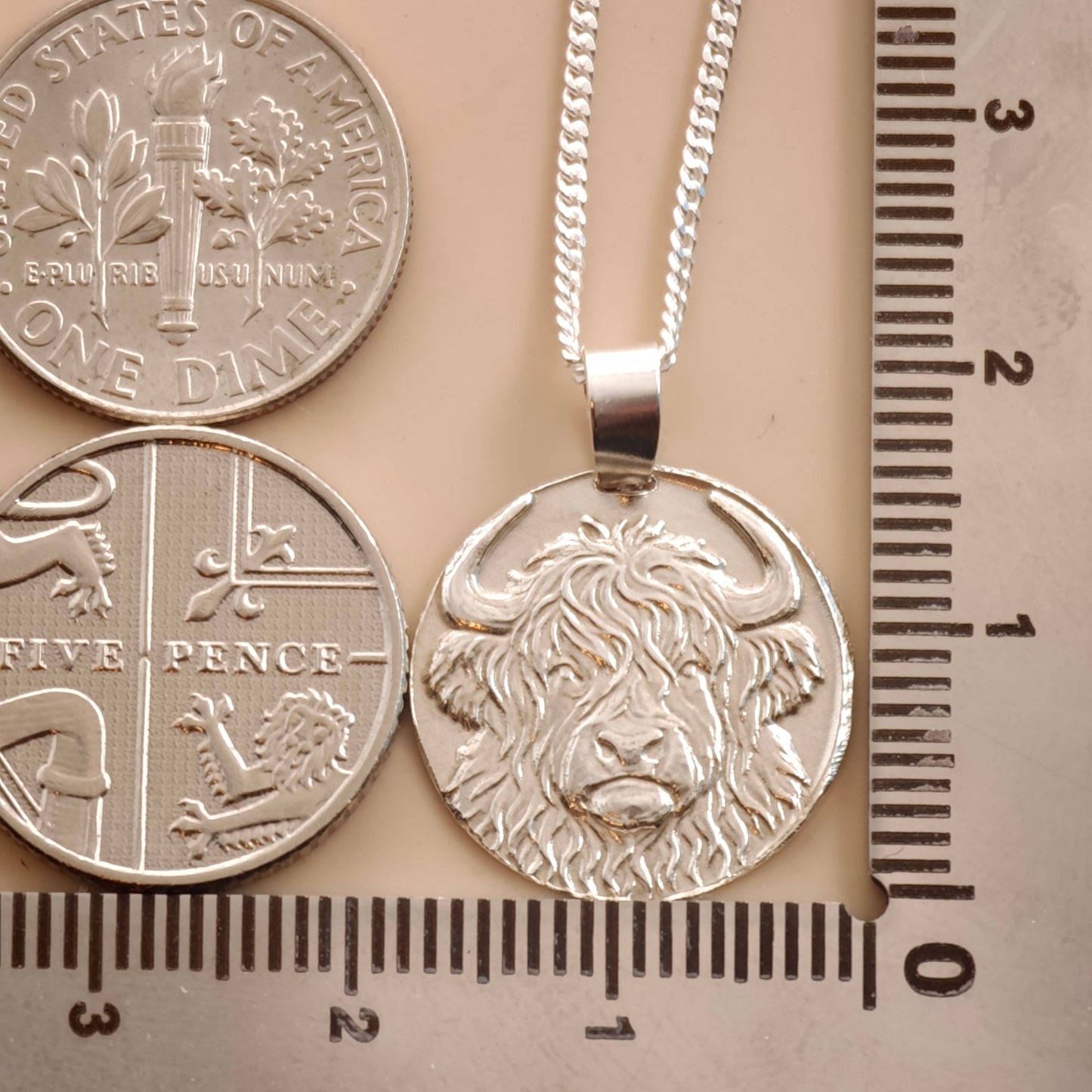 Highland Cow Engraved Sterling Silver Coin Necklace