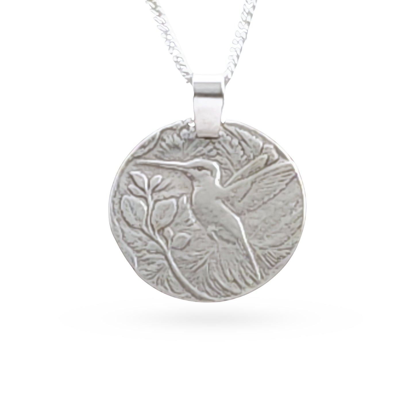 Hummingbird Engraved Sterling Silver Coin Necklace