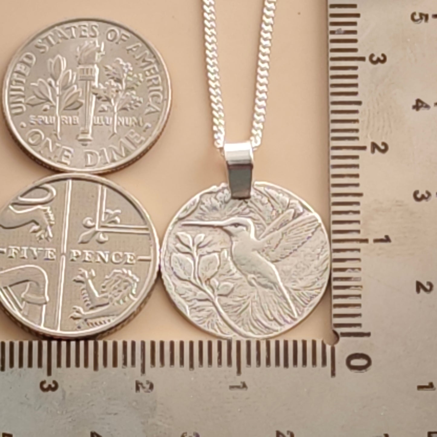 Hummingbird Engraved Sterling Silver Coin Necklace