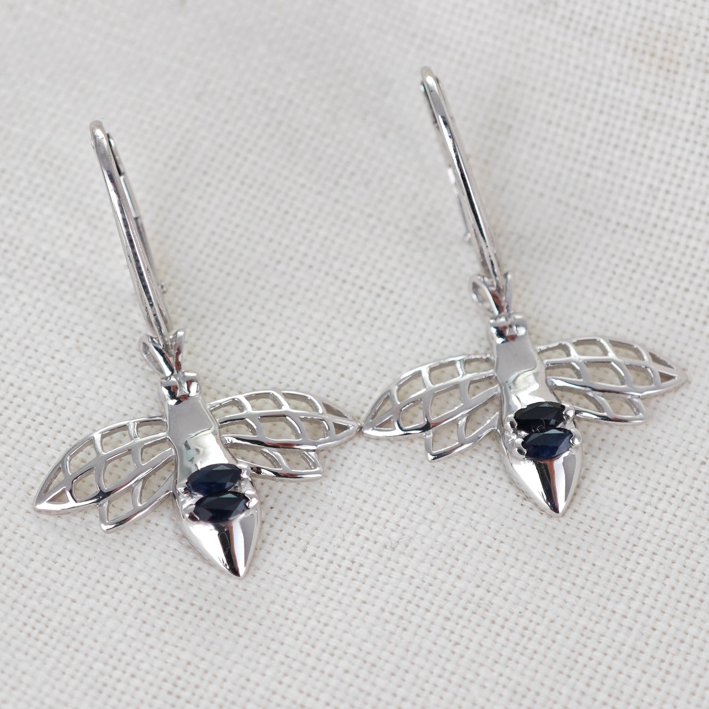 Sterling Silver Sapphire Earrings Dangle Bee