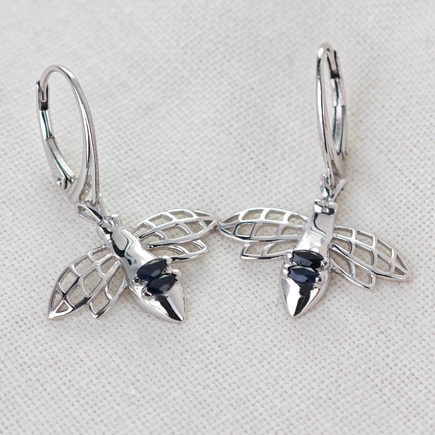 Sterling Silver Sapphire Earrings Dangle Bee