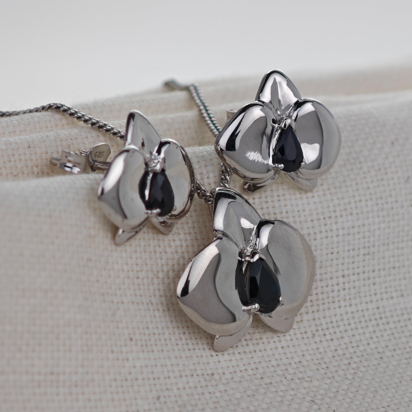 Sapphire Necklace Earring Set 1.1ct Orchid Silver Pendant September Birthstone