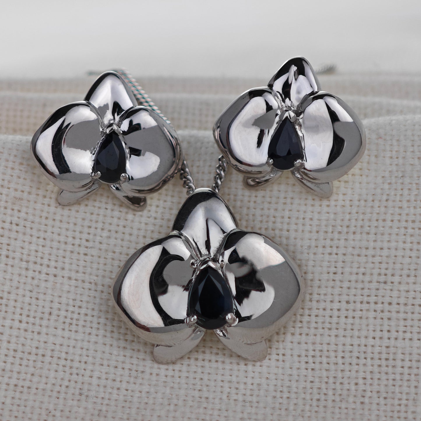 Sapphire Necklace Earring Set 1.1ct Orchid Silver Pendant September Birthstone