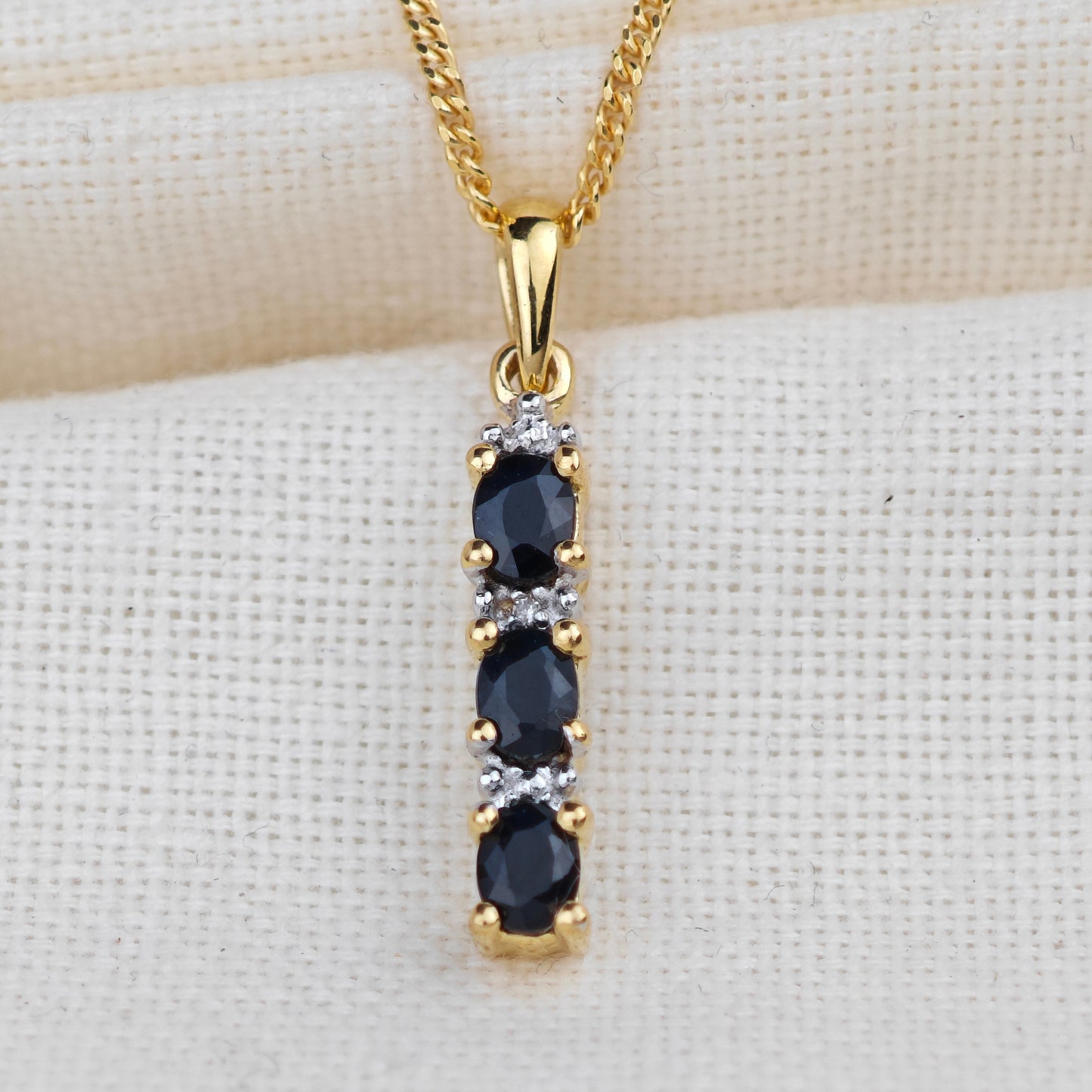 Sapphire Diamond Necklace Gold Plated Sterling Silver 0.6ct Natural Inky Blue Gemstones