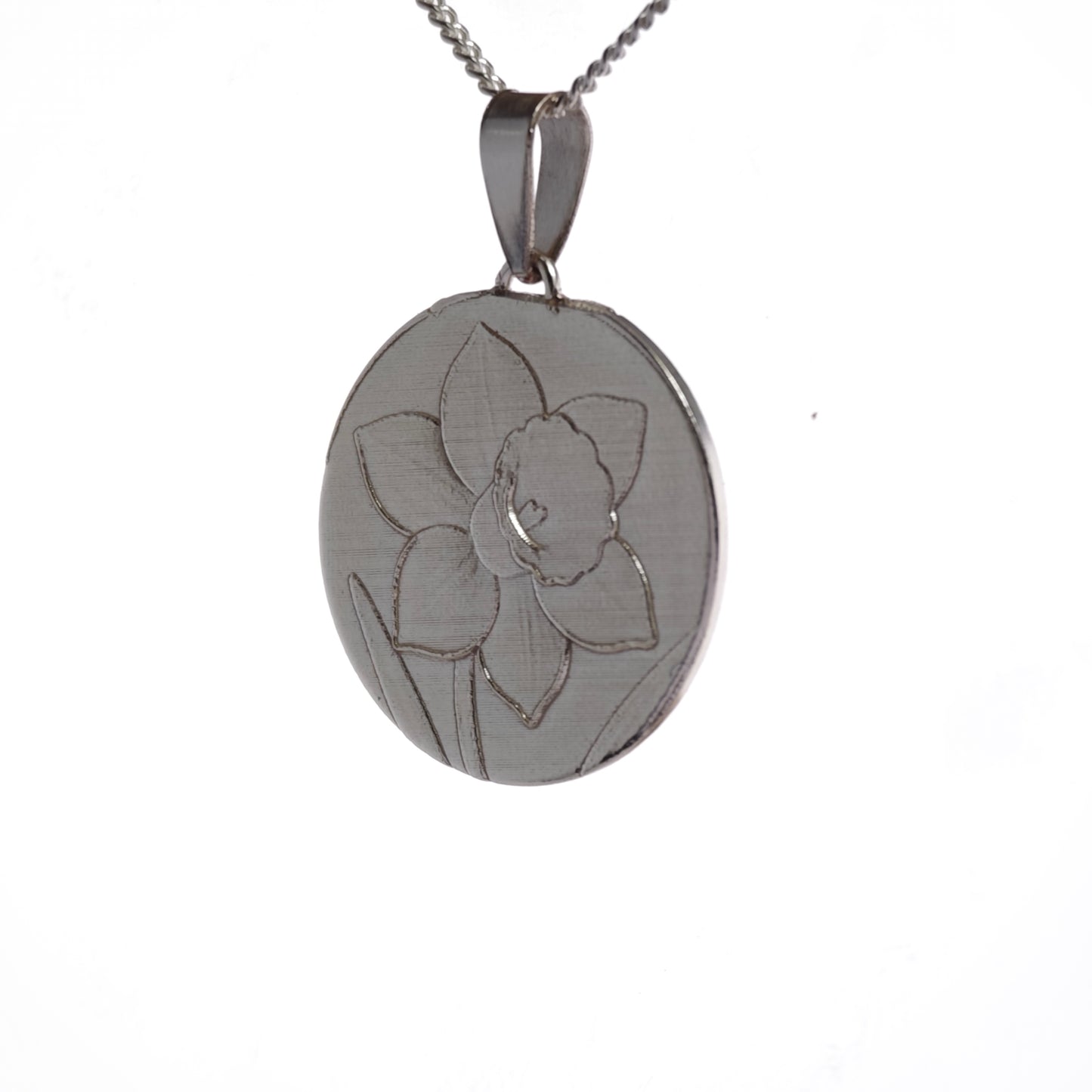 Daffodil Engraved Sterling Silver Coin Necklace