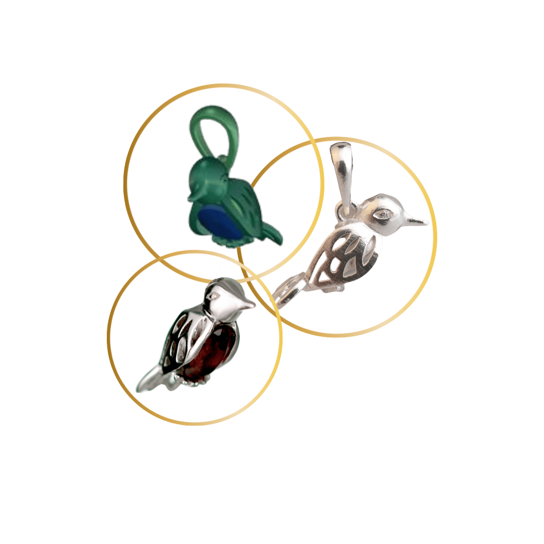 Robin pendant as 3D model, casting, set with garnet