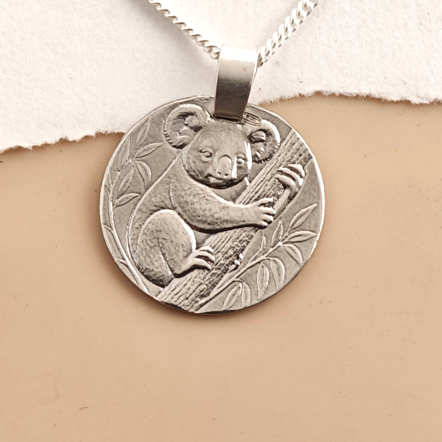 Koala Engraved Sterling Silver Coin Necklace