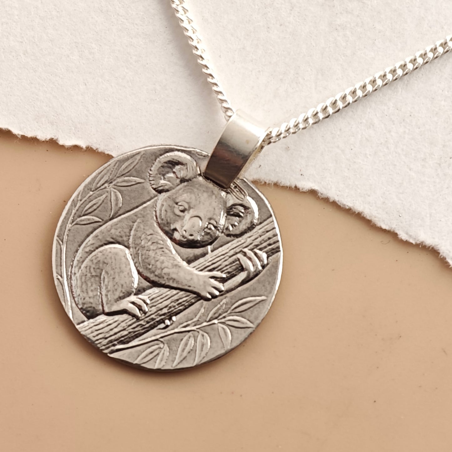 Koala Engraved Sterling Silver Coin Necklace