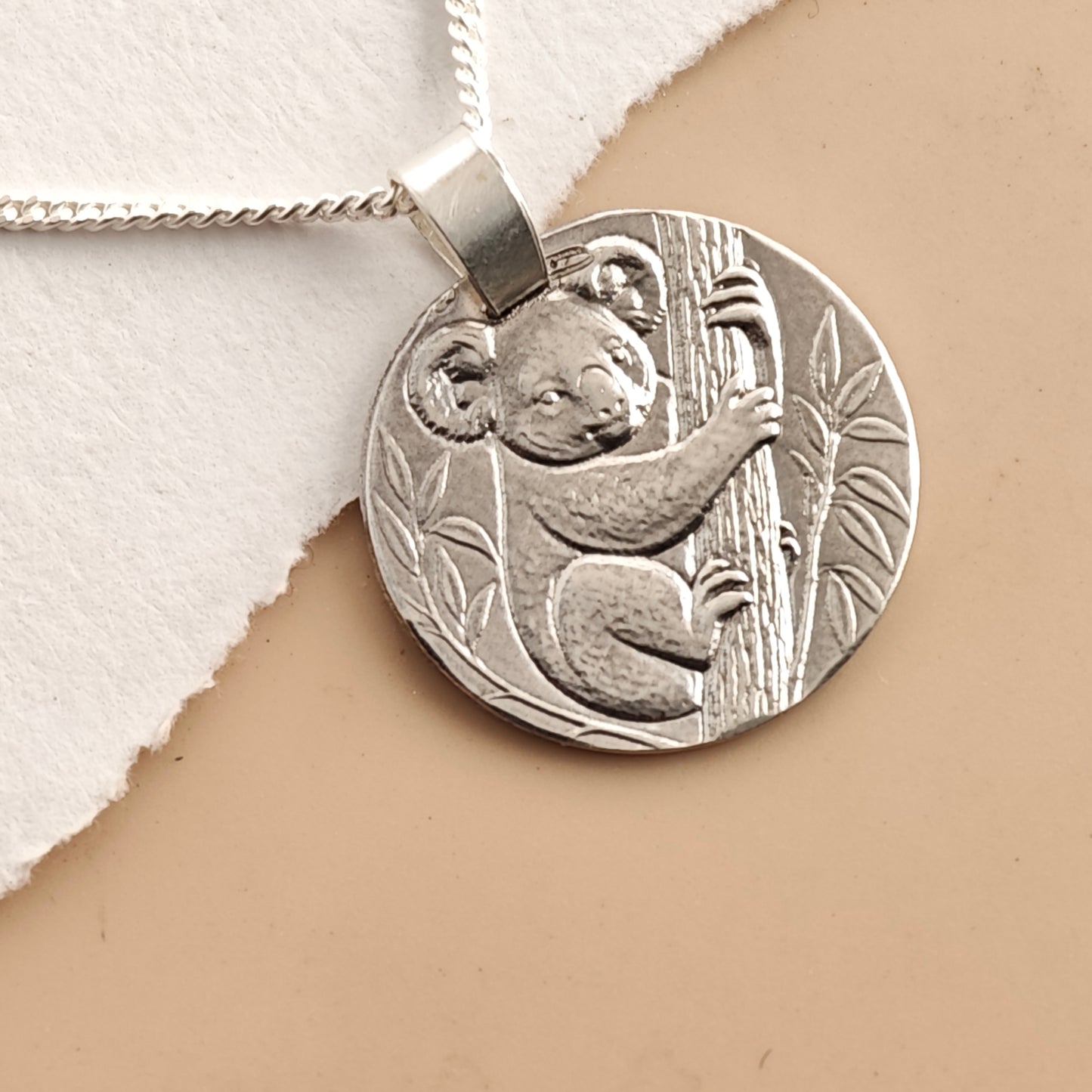 Koala Engraved Sterling Silver Coin Necklace