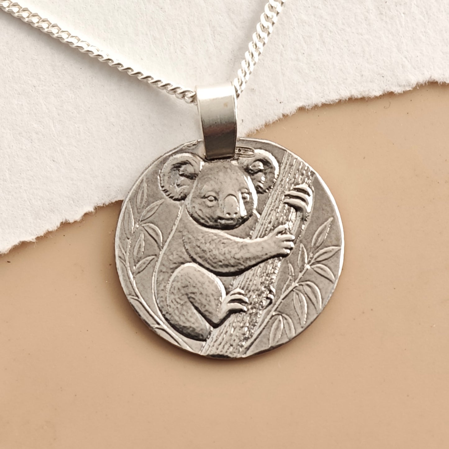 Koala Engraved Sterling Silver Coin Necklace