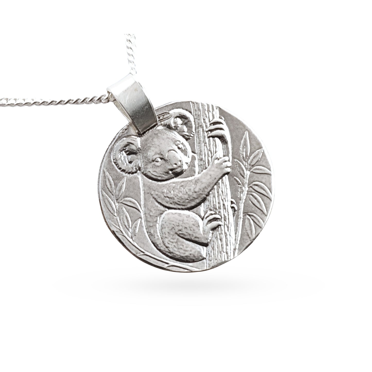 Koala Engraved Sterling Silver Coin Necklace