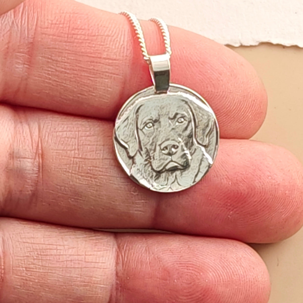 Labrador Coin Necklace – Deep Engraved Recycled Sterling Silver