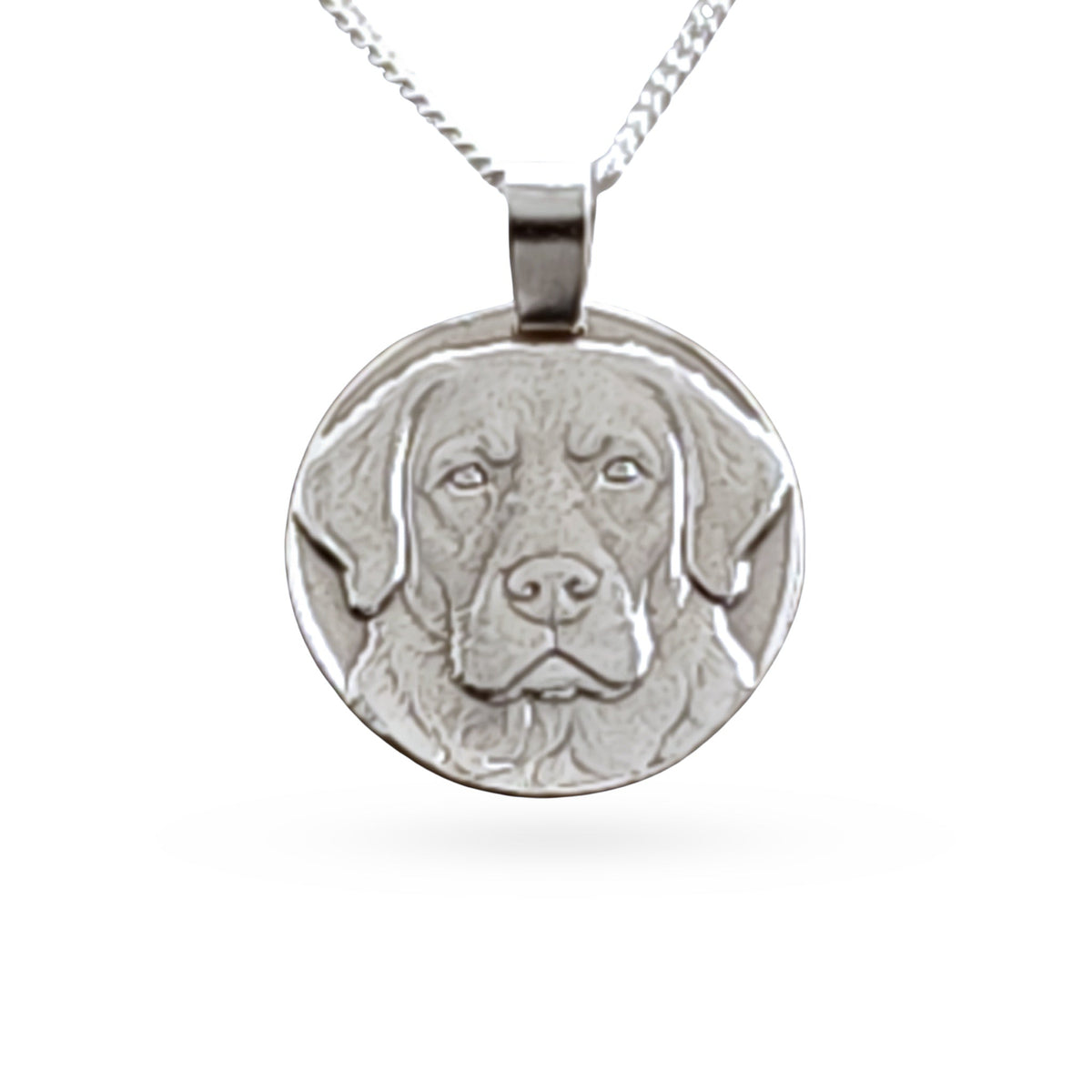 Sterling silver engraved labrador coin pendant necklace, handcrafted in the UK from recycled sterling silver
