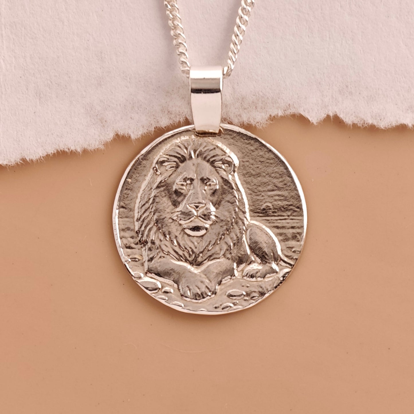 Lion Coin Necklace – Deep Engraved Recycled Sterling Silver