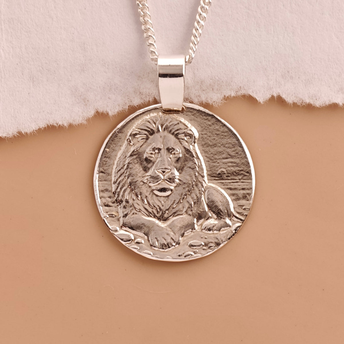 Lion Coin Necklace – Deep Engraved Recycled Sterling Silver