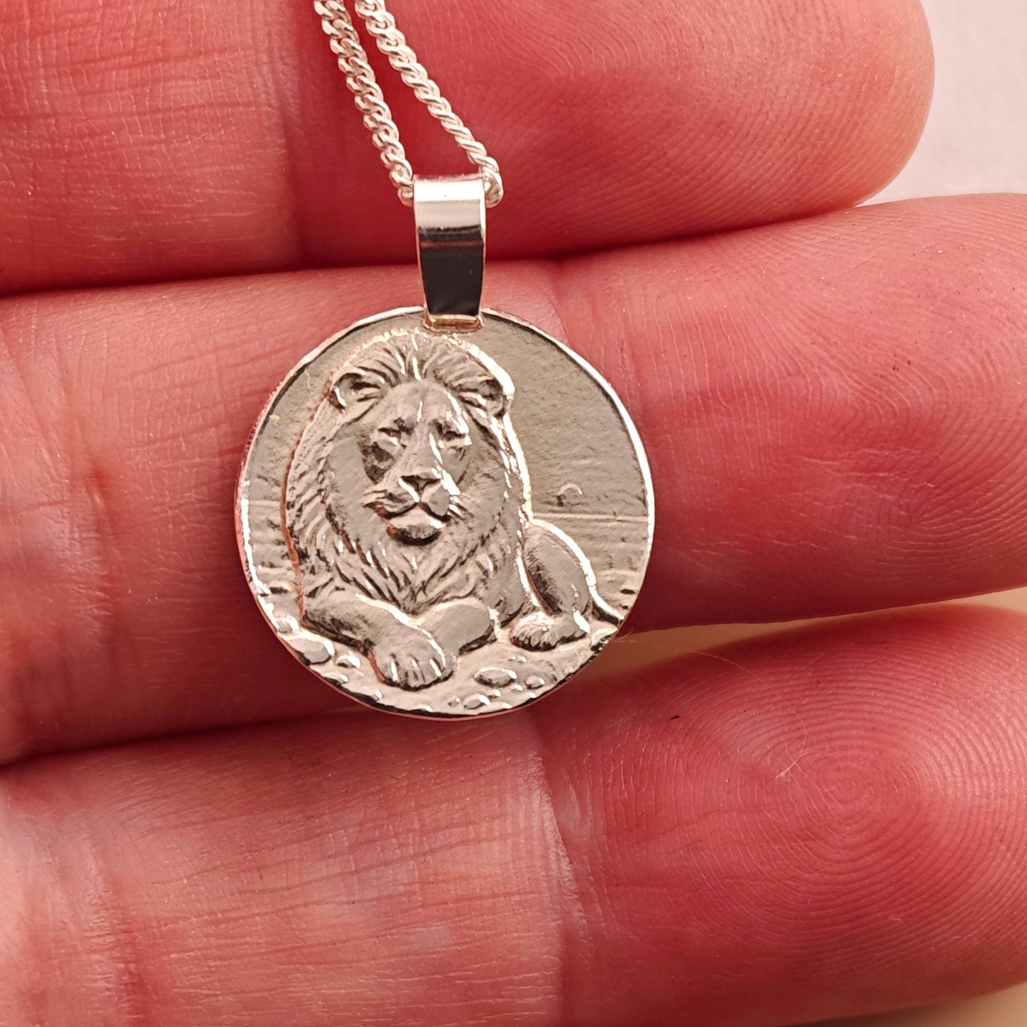 Lion Coin Necklace – Deep Engraved Recycled Sterling Silver