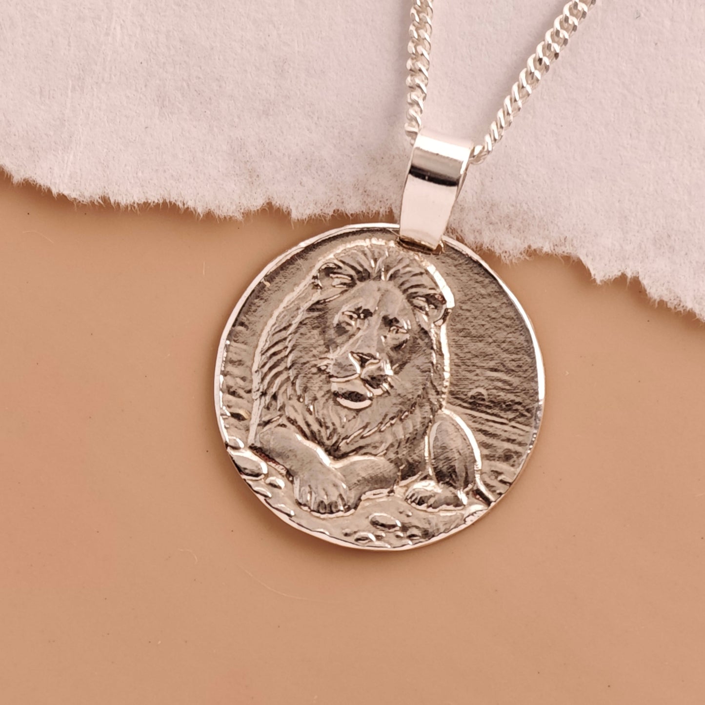 Lion Coin Necklace – Deep Engraved Recycled Sterling Silver