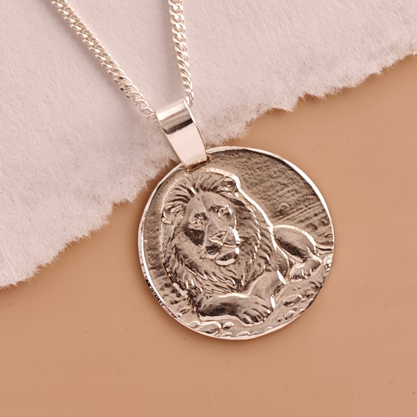 Lion Coin Necklace – Deep Engraved Recycled Sterling Silver