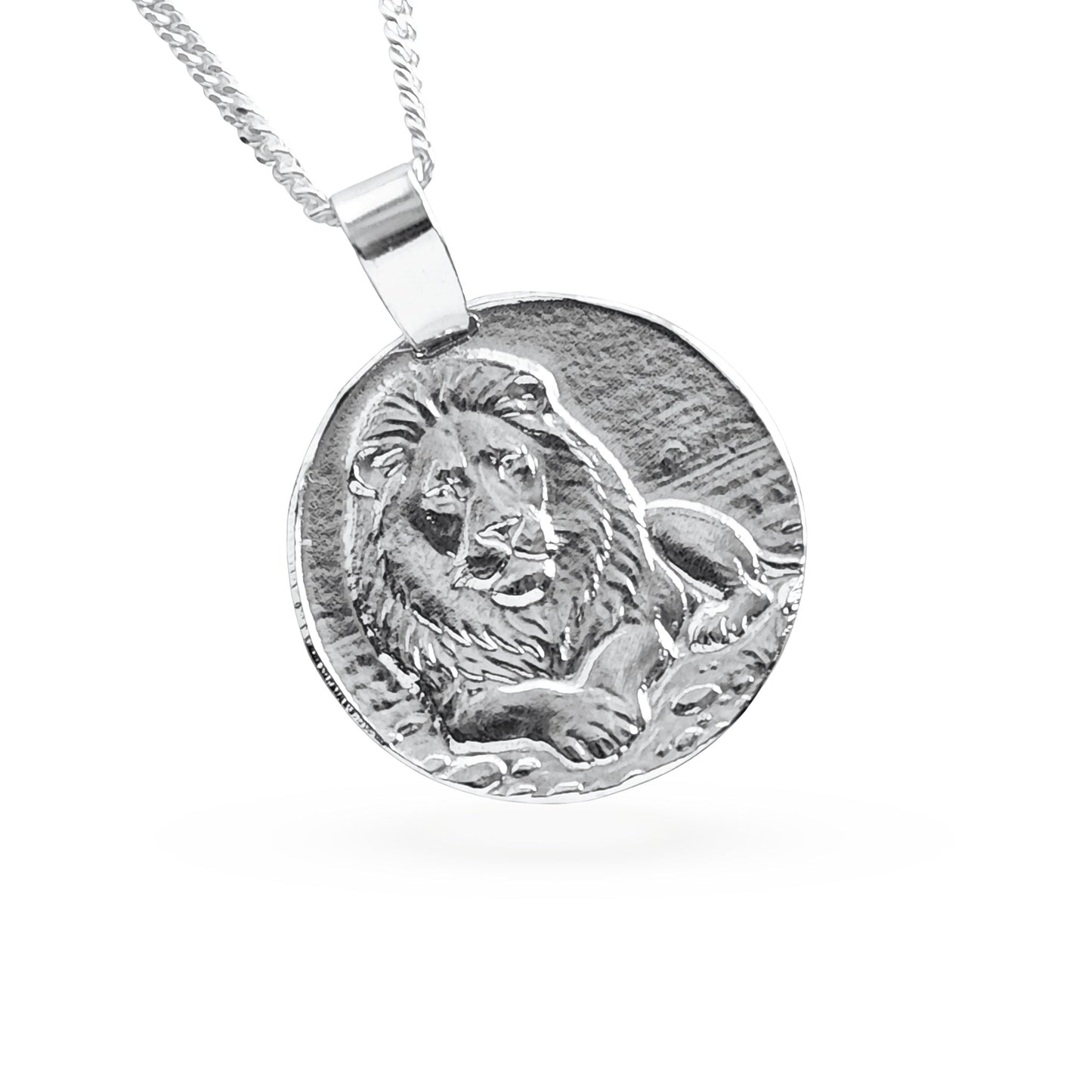 Lion Coin Necklace – Deep Engraved Recycled Sterling Silver