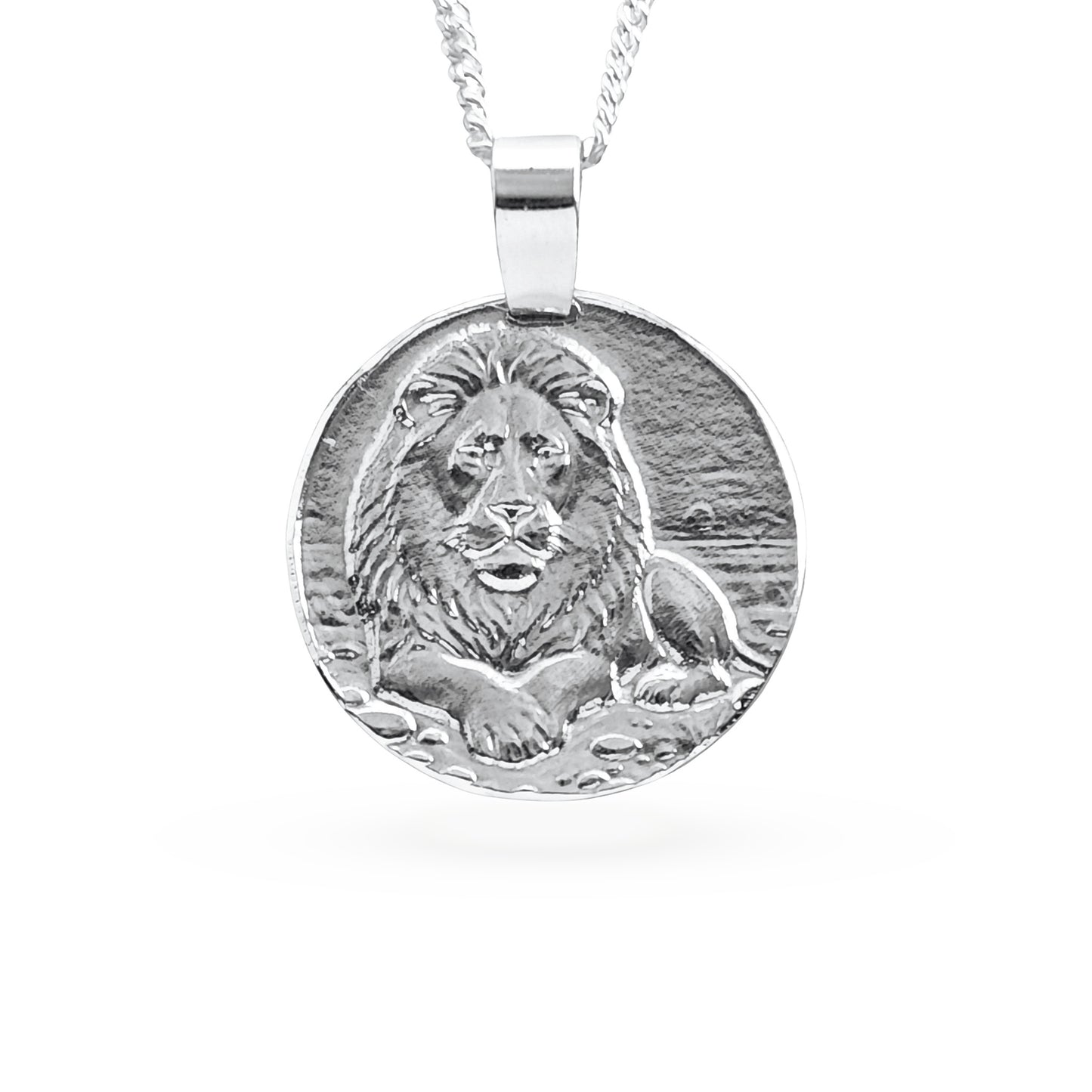 Lion Engraved Sterling Silver Coin Necklace