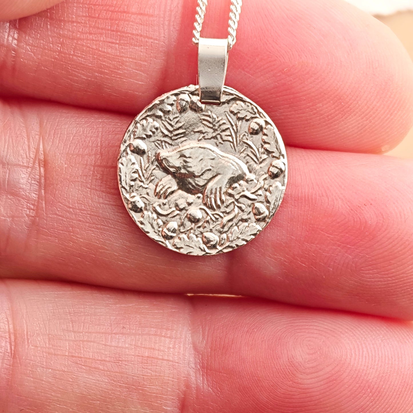 Mole Coin Necklace – Deep Engraved Recycled Sterling Silver