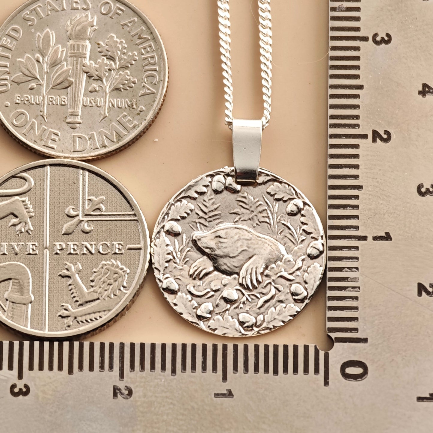 Mole Coin Necklace – Deep Engraved Recycled Sterling Silver